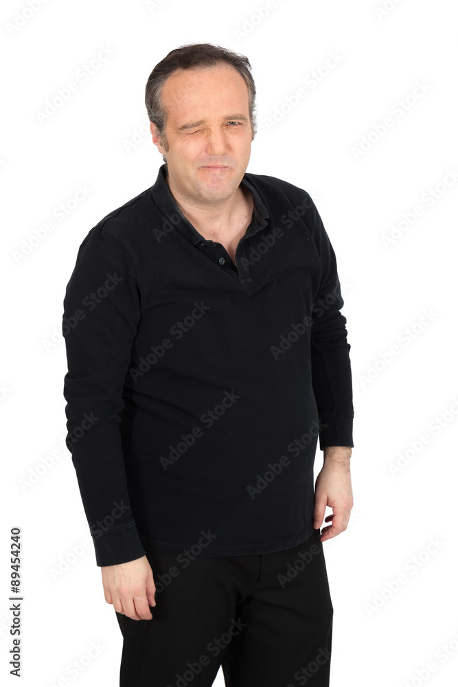Handsome man doing different expressions in different sets of clothes: blinking Handsome man doing different expressions in different sets of clothes: blinking