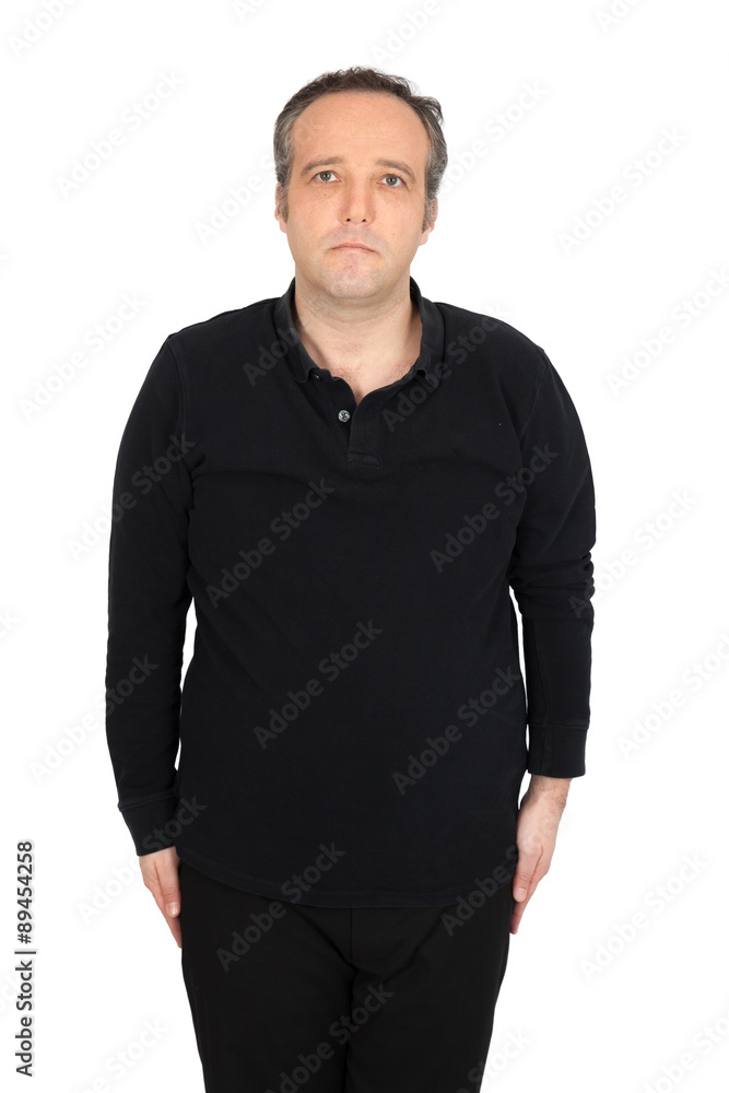 Fototapeta premium Handsome man doing different expressions in different sets of clothes: at attention