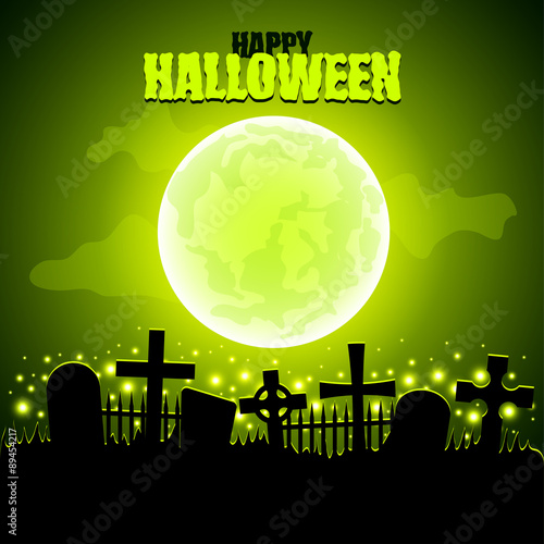 Green moon and graveyard Halloween background
