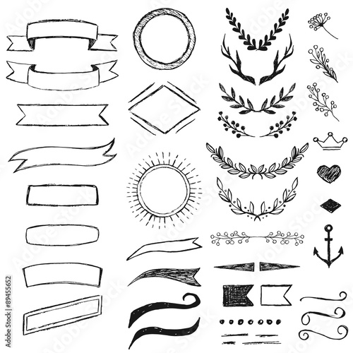 Set of hand drawn hipster elements