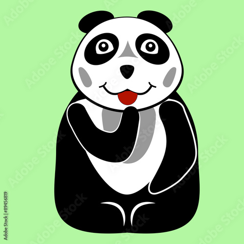 Fototapeta Naklejka Na Ścianę i Meble -  little cute playful panda bear on light green background