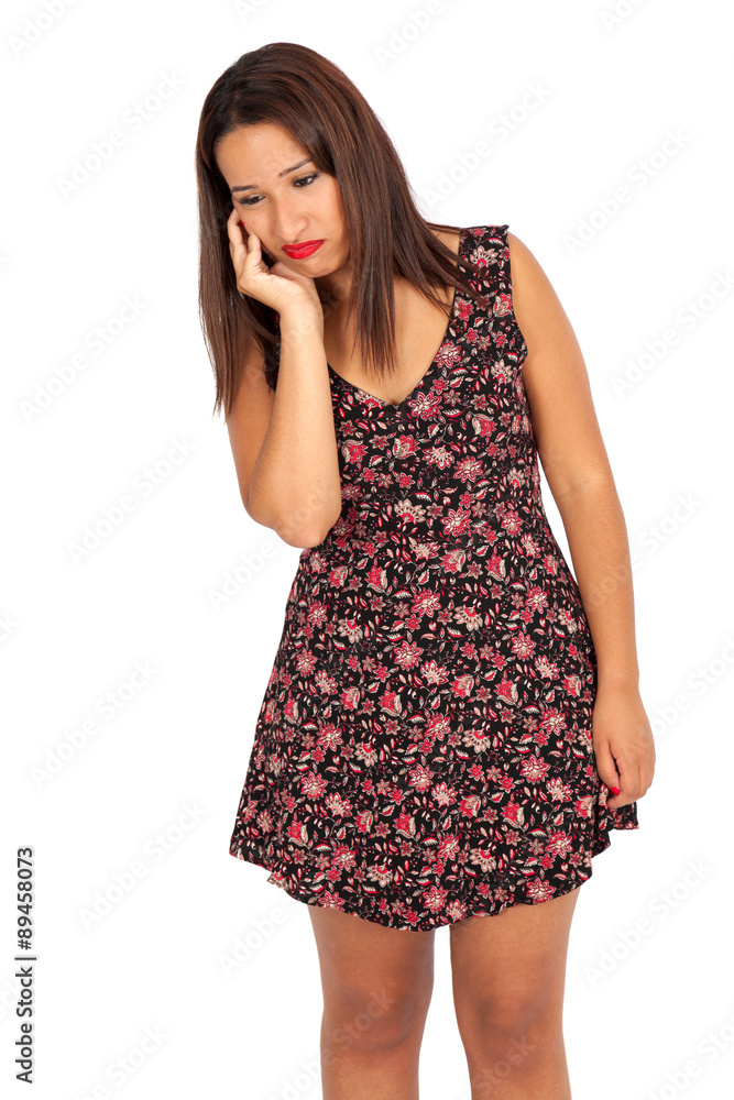 Beautiful woman doing different expressions in different sets of clothes: toothache Beautiful woman doing different expressions in different sets of clothes: toothache