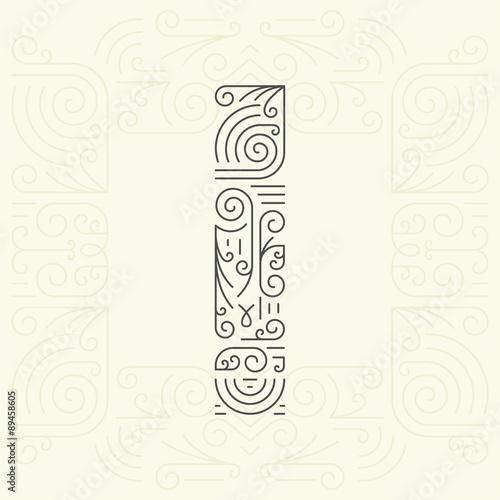 Golden Monogram Design element for Labels and Badges. Letter I