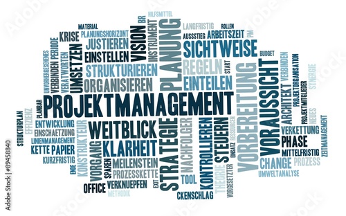 Projektmanagement Wort Wolke, blau