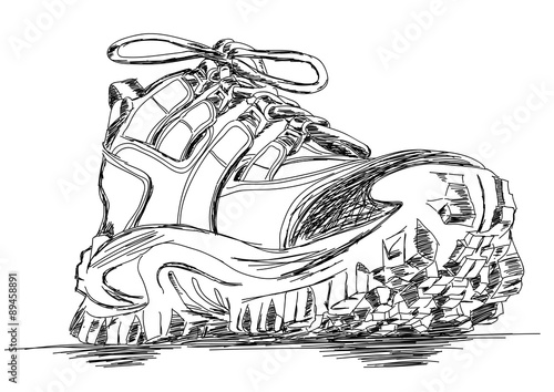 Tough Trekking Shoes Vector Doodle Illustration