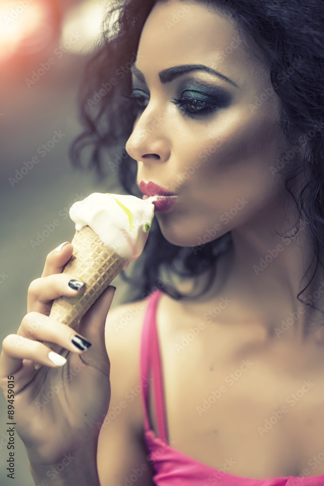 Sexy girl eating ice cream Stock Photo | Adobe Stock