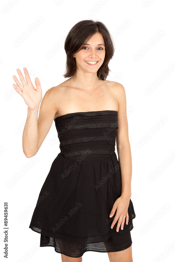 Beautiful woman doing different expressions in different sets of clothes: waving Beautiful woman doing different expressions in different sets of clothes: waving