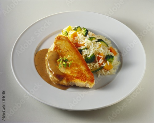 Turkey escalope with vegetable rice