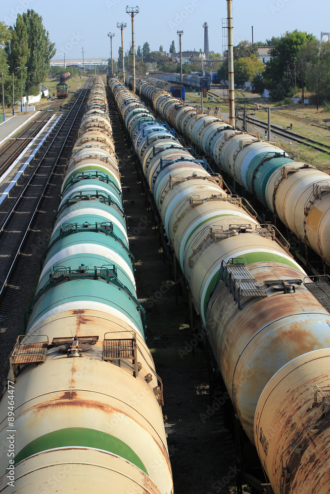 Tanks with fuel on freight railway station Tanks with fuel on freight railway station