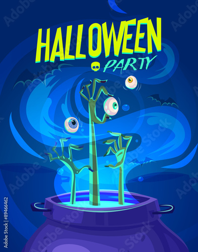 Halloween vector illustration - witch cooks poison potion in
