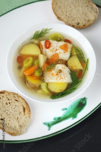 Carp and vegetables in clear broth