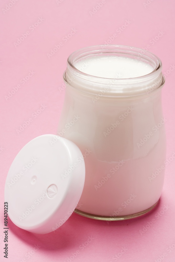 Jar of yoghurt, opened Jar of yoghurt, opened