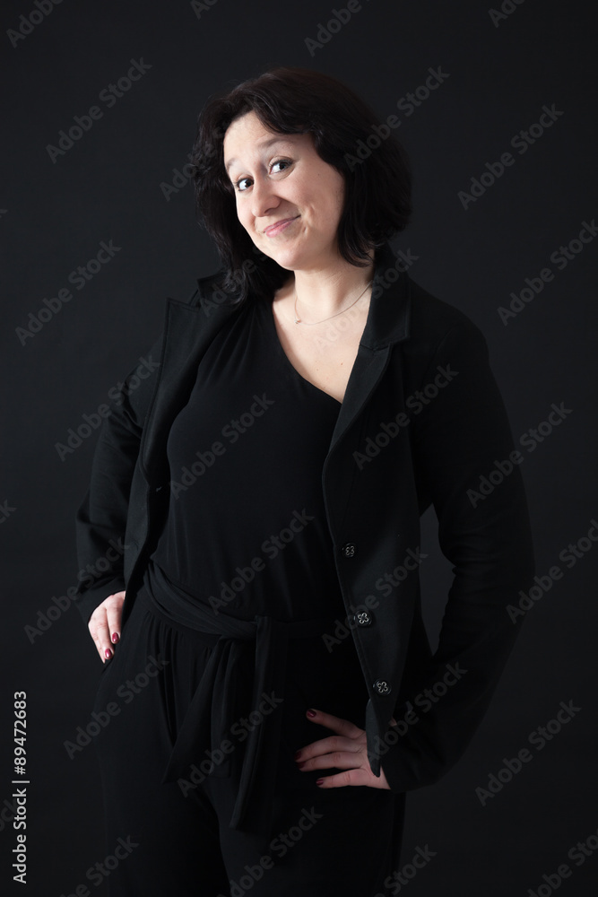 Beautiful woman doing different expressions in different sets of clothes: smile Beautiful woman doing different expressions in different sets of clothes: smile