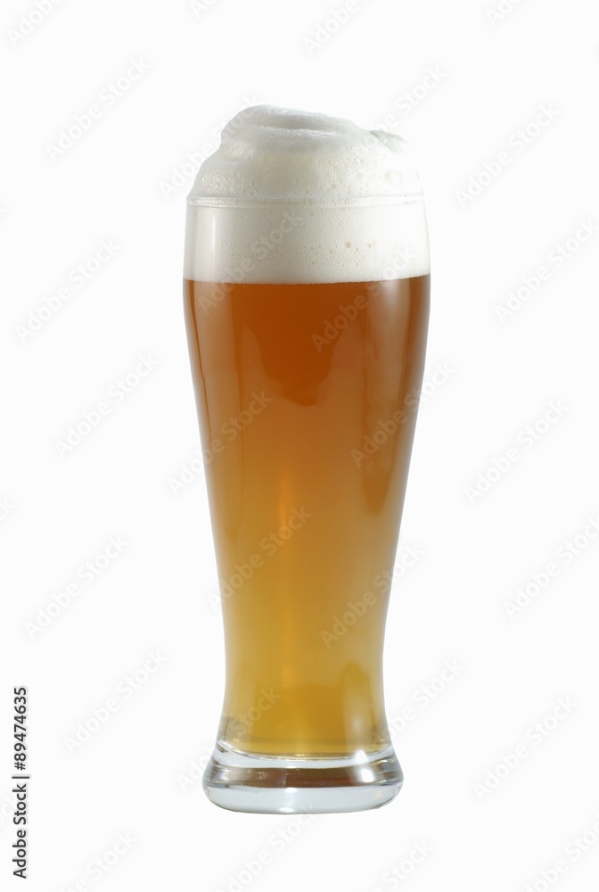 Glass of wheat beer with head (white background) Glass of wheat beer with head (white background)