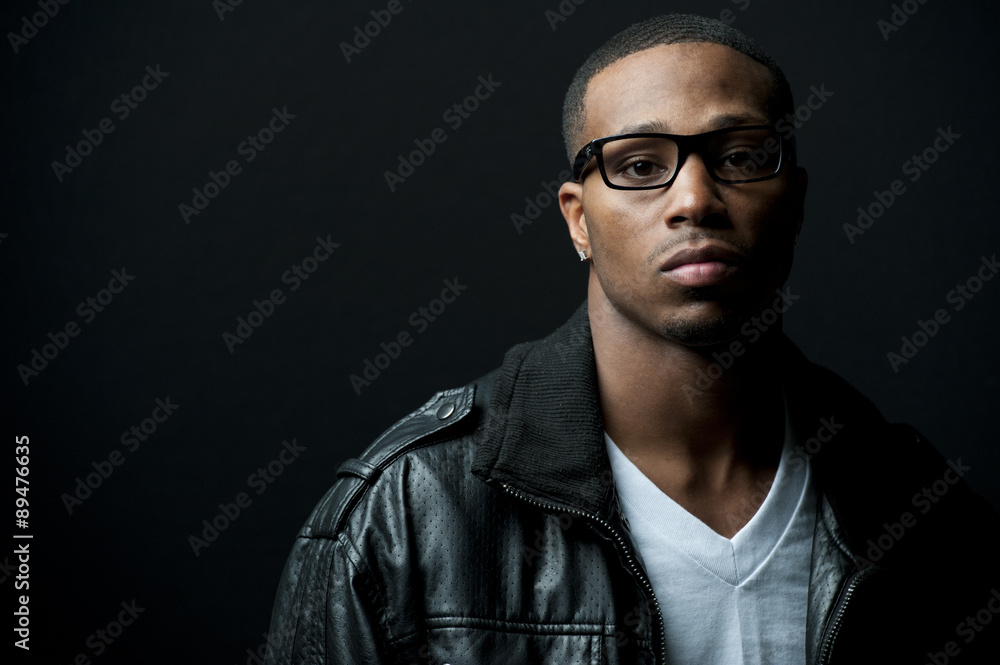 Obraz premium Black Man Leather Jacket