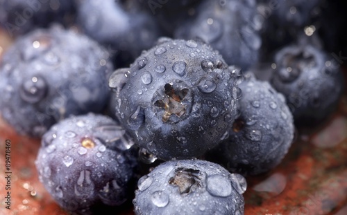 Fresh blueberries with drops of water