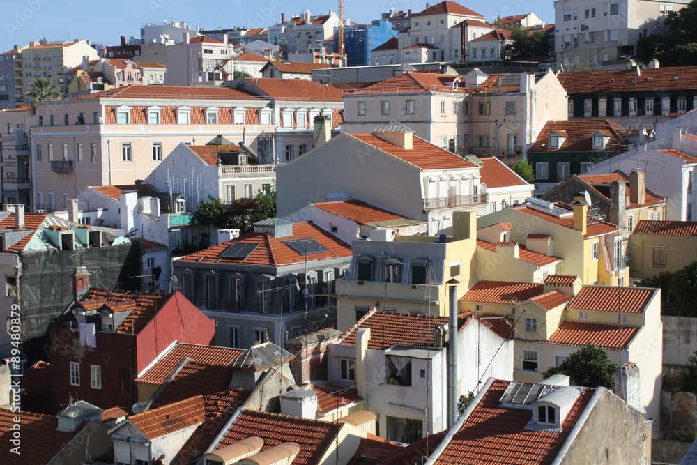 View from the top of Lisbon downtown city with all its houses and roofs