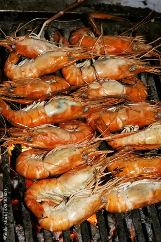 Prawns being barbecued