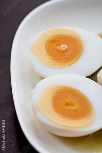 Hard-boiled egg on plate