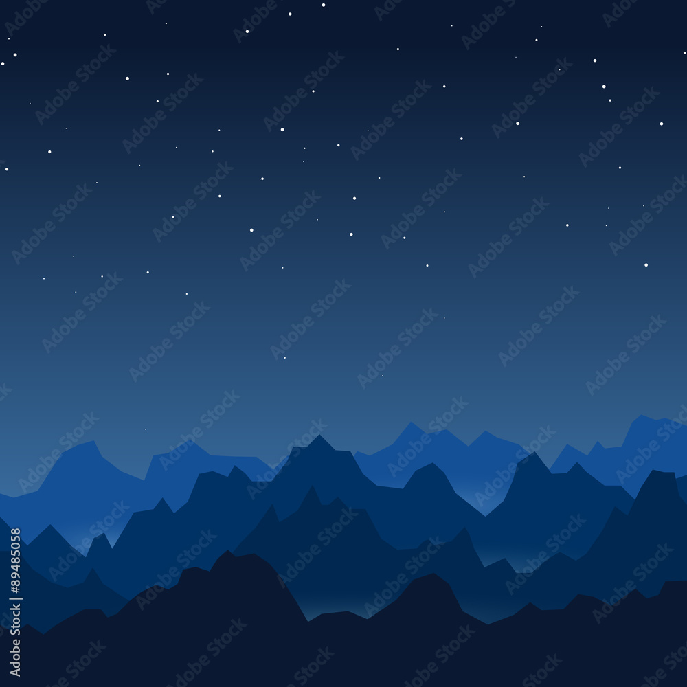 Night mountains vector background