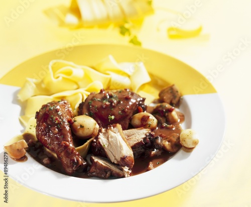 Coq au vin with tagliatelle