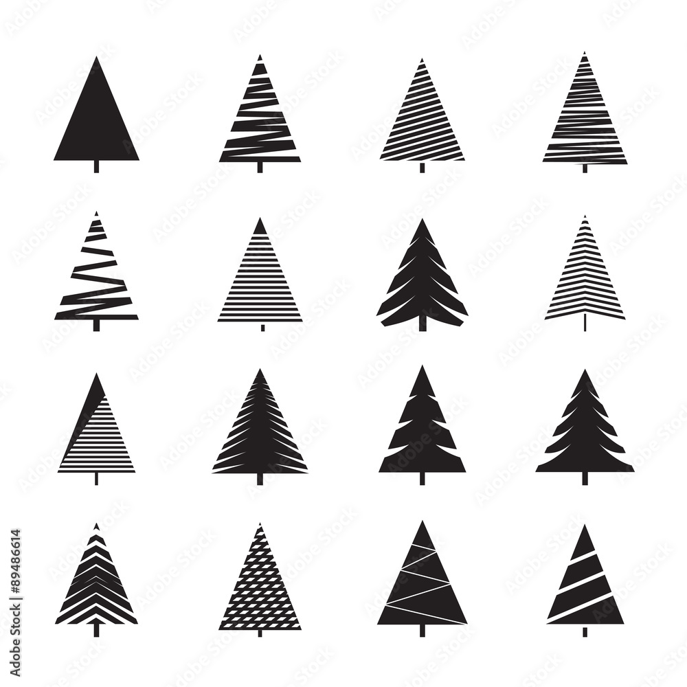 Obraz premium Set of Black Christmas Trees. Vector Illustrations.