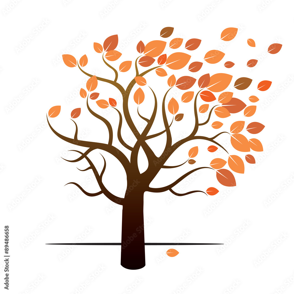 Obraz premium Color Autumn Tree and Wind. Vector Illustration.