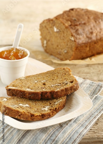 Carrot and nut loaf with apricot jam