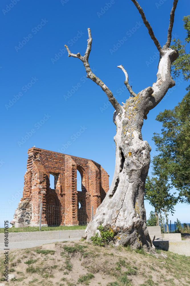 Obraz premium Ruins of gothic church from 14/15th century located in Trzesacz near the Baltic Sea. Currently, remained only fragment of southern wall. Trzesacz village, Poland, Europe.