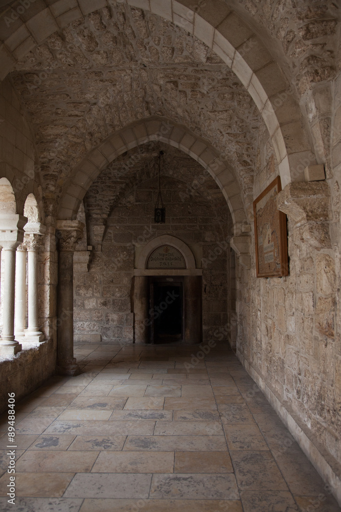 Arches and walkway in the Church of the Nativity, Bethlehem, Israel