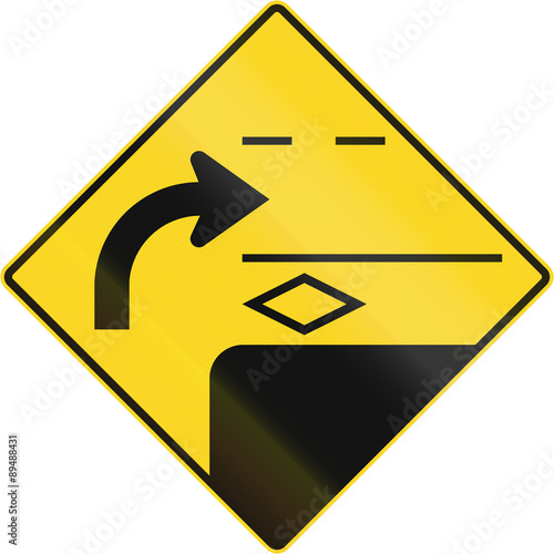 Warning road sign in Quebec, Canada - Right turn to second lane, due to special purpose rightmose lane Free Download Warning road sign in Quebec, Canada - Right turn to second lane, due to special purpose rightmose lane - GFXLoad