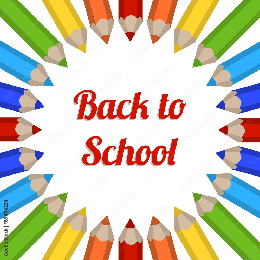 Obraz premium Vector frame with colored pencils. Postcard Back to School.