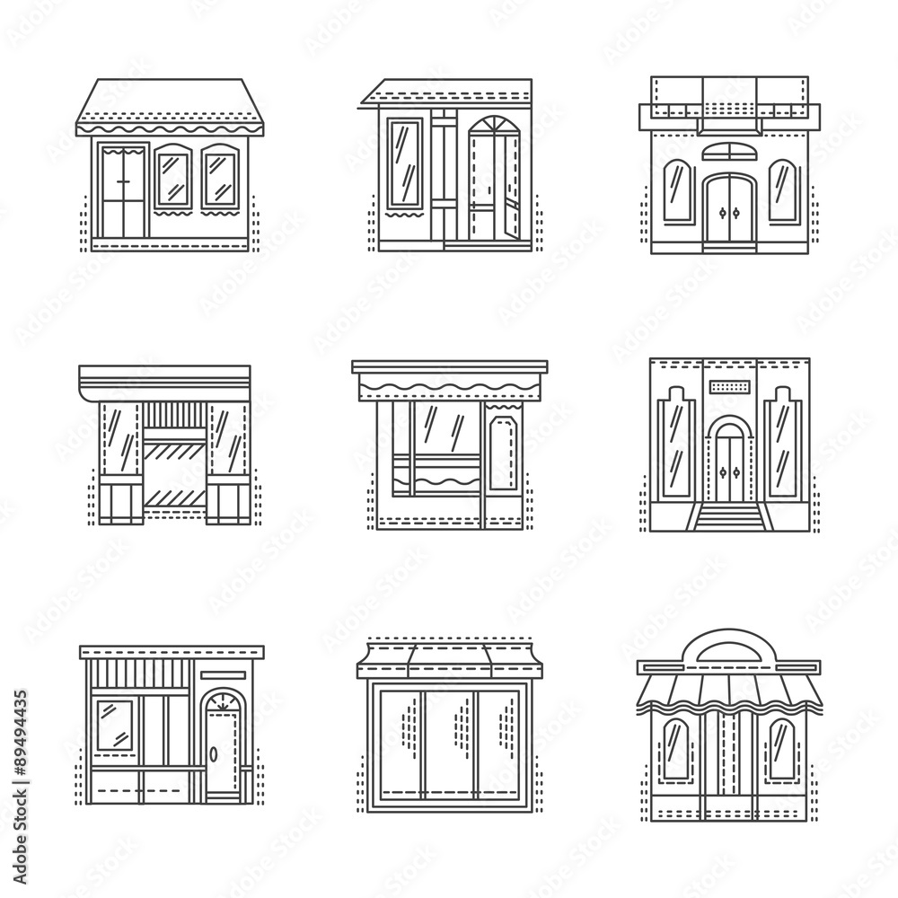 Store and shops line icons set