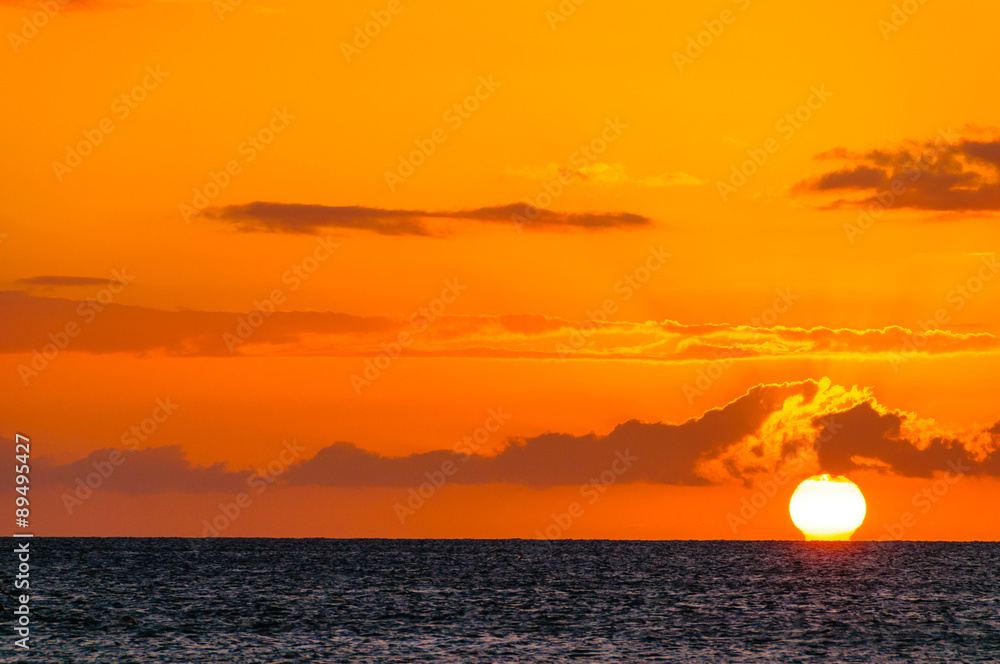 Beautiful orange sunset on Maui, Hawaii, USA