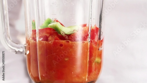 Ingredients for gazpacho being pureed