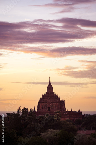 Sunset scenic view of ancient temple in Bagan