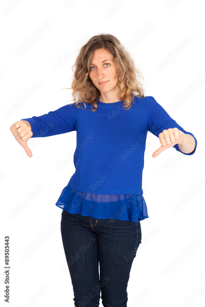Beautiful woman doing different expressions in different sets of clothes: thumbs up Beautiful woman doing different expressions in different sets of clothes: thumbs up