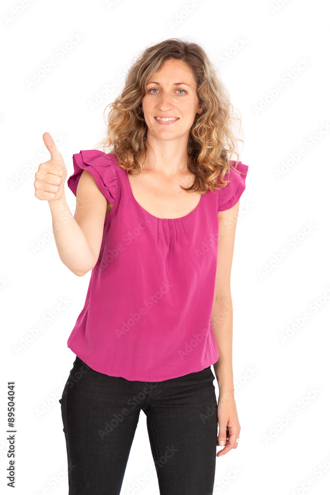 Beautiful woman doing different expressions in different sets of clothes: thumbs up Beautiful woman doing different expressions in different sets of clothes: thumbs up