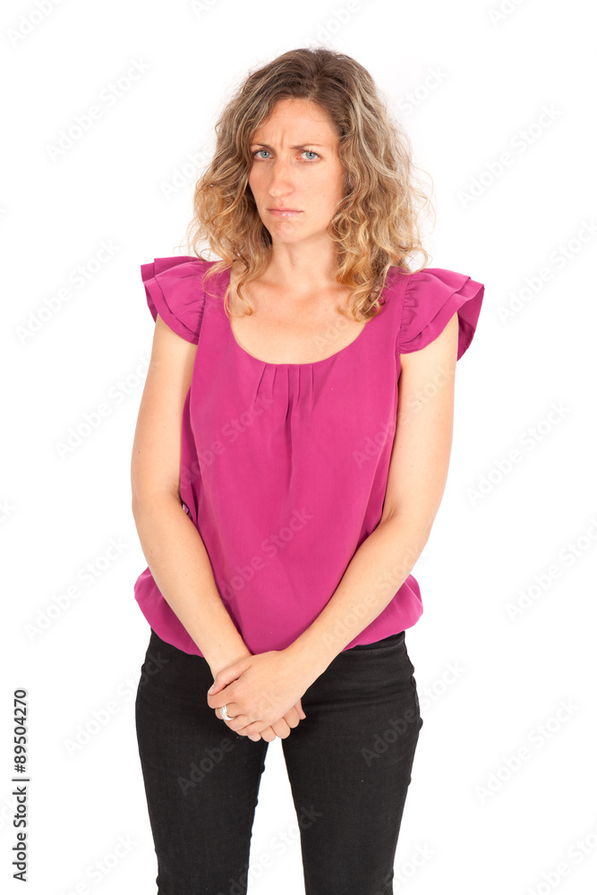 Fototapeta premium Beautiful woman doing different expressions in different sets of clothes: angry