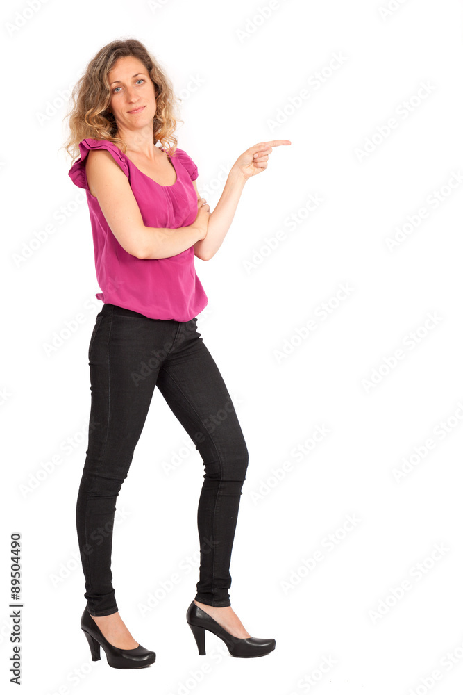 Beautiful woman doing different expressions in different sets of clothes: pointing Beautiful woman doing different expressions in different sets of clothes: pointing