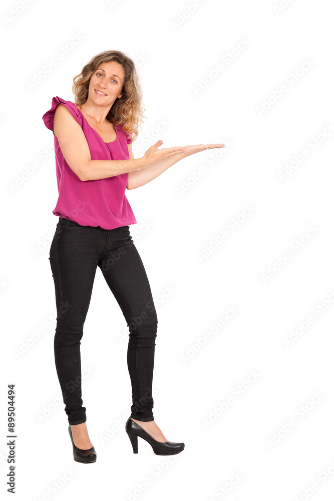 Beautiful woman doing different expressions in different sets of clothes: pointing Beautiful woman doing different expressions in different sets of clothes: pointing