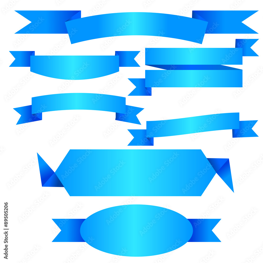 Vector blue ribbon banner flat collection Vector blue ribbon banner flat collection