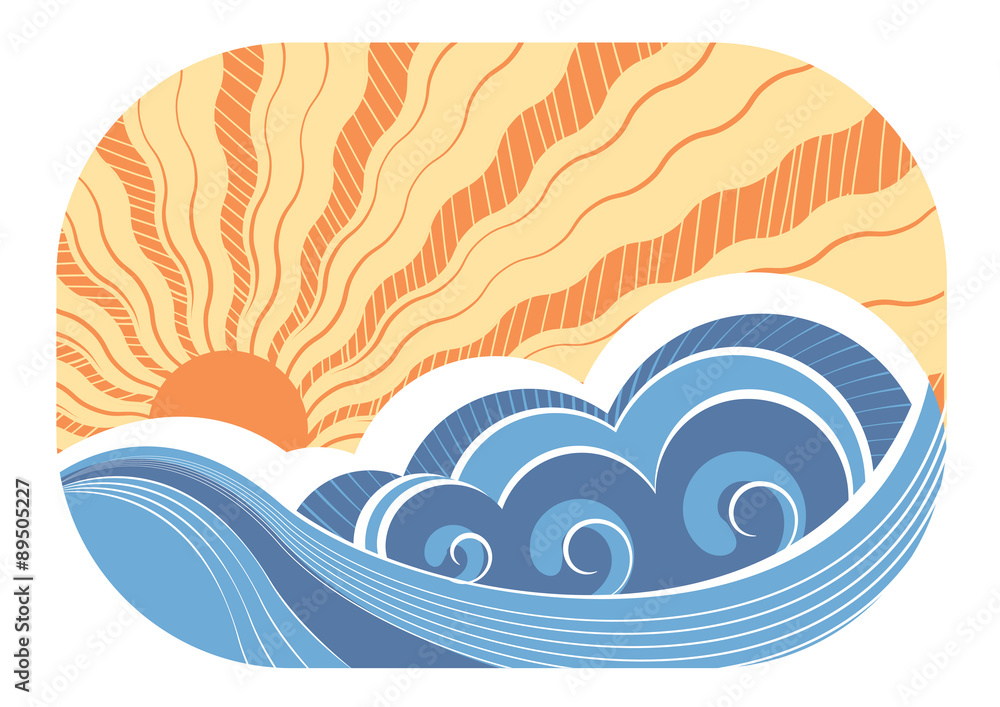 Abstract sea waves. Vector illustration of sea landscape