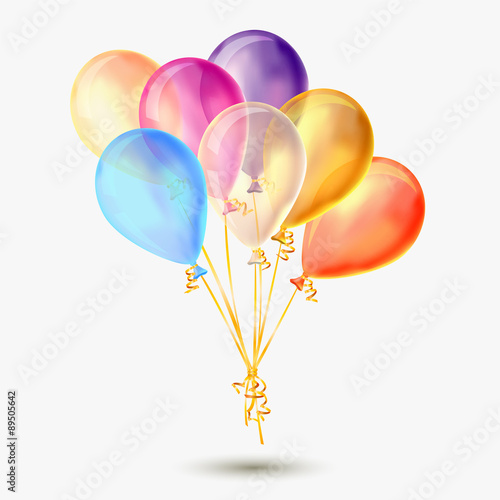 Vector bunch of transparent colorful balloons on white background 