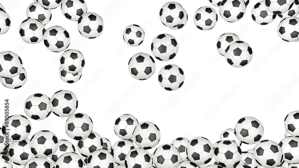 4K Soccer balls is falling down on white and forming a wall in front of the camera. 4K UHD 4096 x 2304 ultra high definition with alpha 4K Soccer balls is falling down on white and forming a wall in front of the camera. 4K UHD 4096 x 2304 ultra high definition with alpha