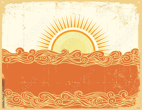 Abstract sea waves. Vector illustration of sea landscape.Grunge