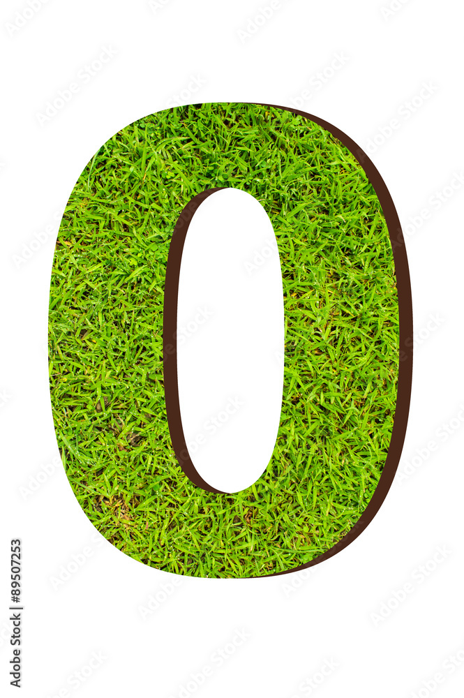 number 0 from the green grass. isolated on white number 0 from the green grass. isolated on white