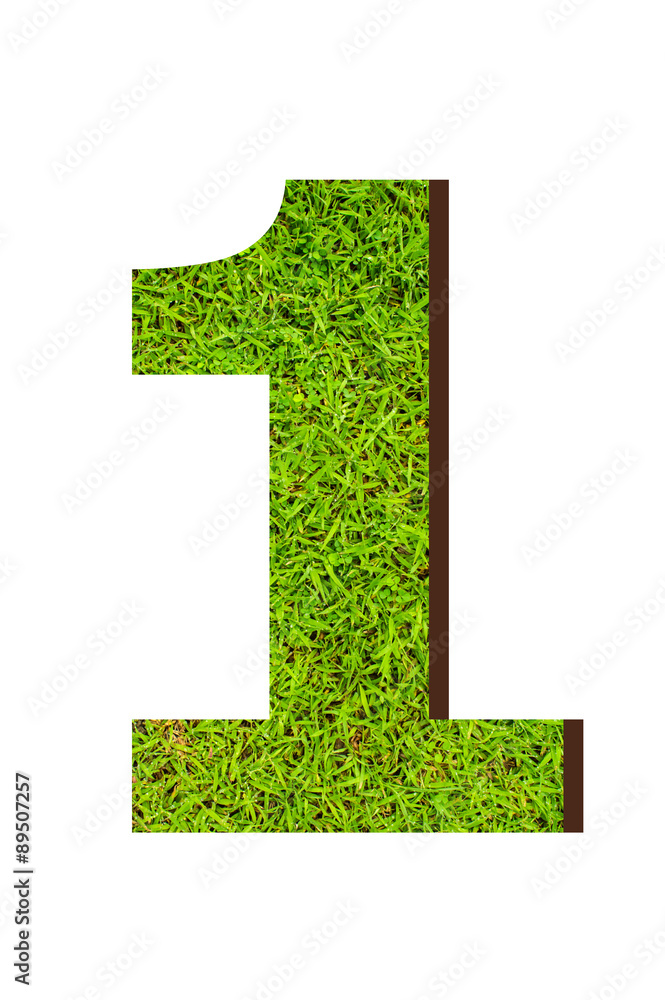 Fototapeta premium number 1 from the green grass. isolated on white.