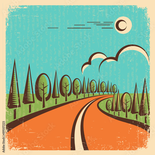 Vintage Nature landscape with road