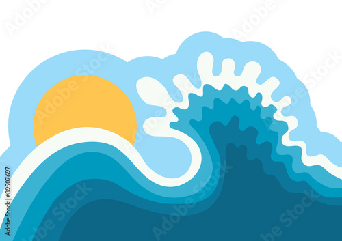 Wave in ocean.Water background for surfing with sun.